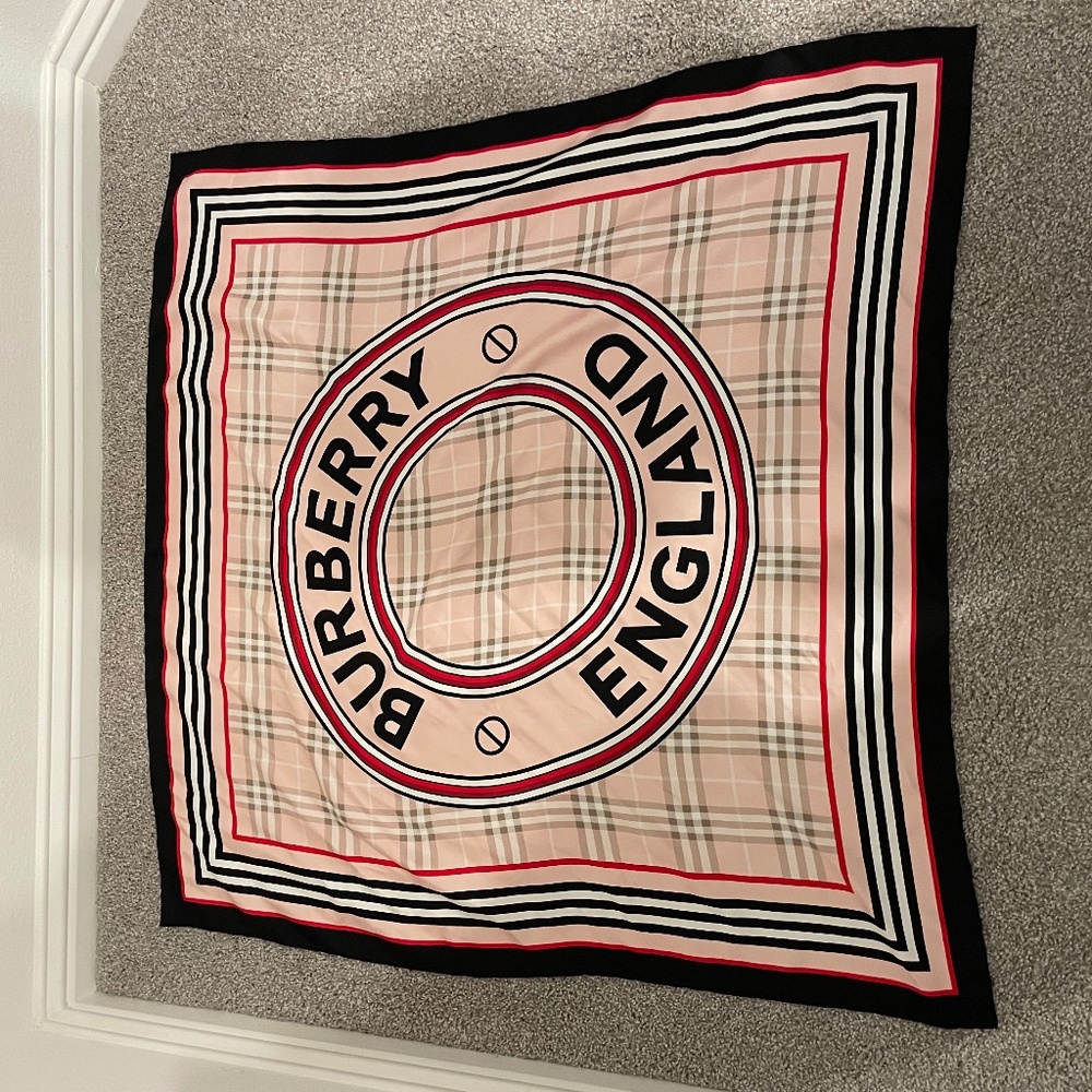 Burberry pink silk scarf new in box